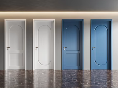 Modern White and Blue Hinged Doors in Interior with Light Wall Marble Floor 3d model