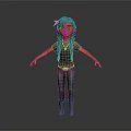 3D Animated Character With Blue Hair And Casual Outfit Design