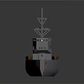 Detailed Military Warship Model With Gray White Hull Red Bow And Masts