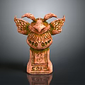 Reddish Brown Flying Animal Sculpture Featuring Horns Wings Spiral Pattern And COFF Text Base