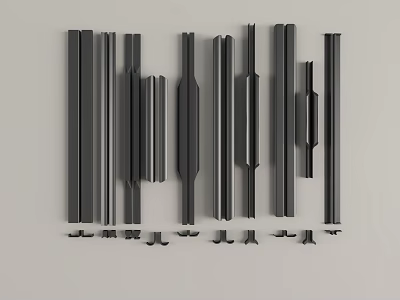 Black Wall Lamps With Various Shapes Components And Mounting Accessories Arranged On Light Colored Background 3d model