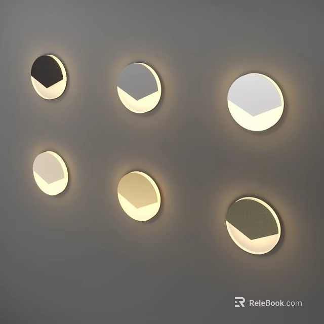 Modern Circular Wall Lights with Various Colors Mounted on Grey Wall Creating Soft Illumination 3d model