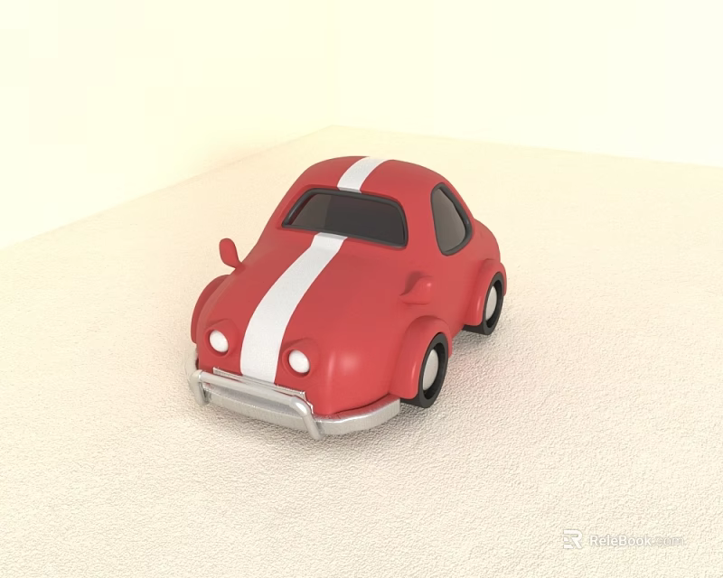 Cute Red Toy Car With White Stripes And Classic Retro Design 3d model 