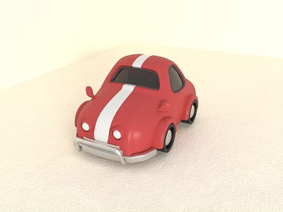 Cute Red Toy Car With White Stripes And Classic Retro Design 3d model