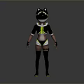 Anime Style 3D Character Model With Cat Ear Hat And Black Yellow Outfit