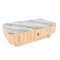 Stylish Natural Wood Coffee Table With Marble Top And Storage Drawer For Modern Living Room