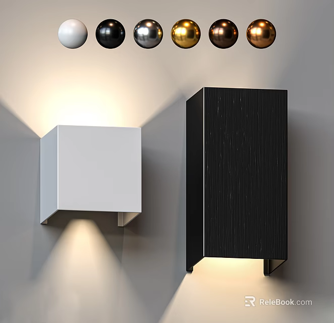 White and Black Square Wall Lights with Wood Grain Design for Modern Indoor Lighting 3d model 