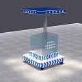 Traffic Checkpoint With Blue Roof Blue White Striped Base And Transparent Glass Panel
