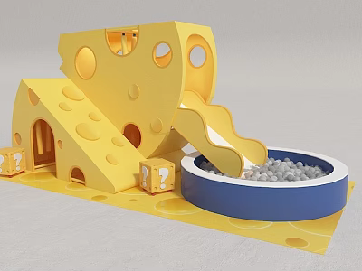Yellow Cheese Shaped Children's Play Structure With Slide And Blue Ball Pit 3d model