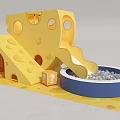Yellow Cheese Shaped Children's Play Structure With Slide And Blue Ball Pit
