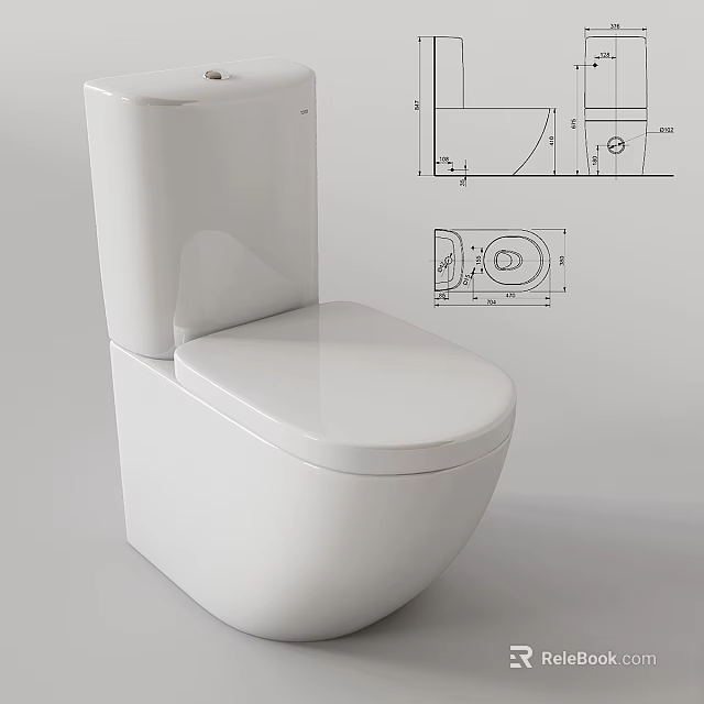 Modern White Toilet Design With Technical Drawings And Structural Details 3d model 