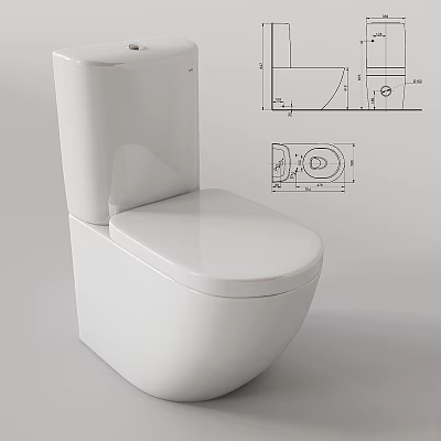 Modern White Toilet Design With Technical Drawings And Structural Details 3d model