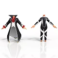 3D Clothing Models With Black Long Coat Red Lining And Black White Striped Bodysuit