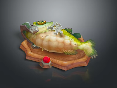 Mechanical Fish Model With Gears And Textured Body On Wooden Base 3d model