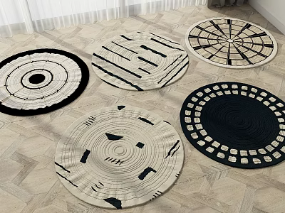 Round Rugs With Various Geometric Patterns Black White Beige Modern Floor Decor 3d model