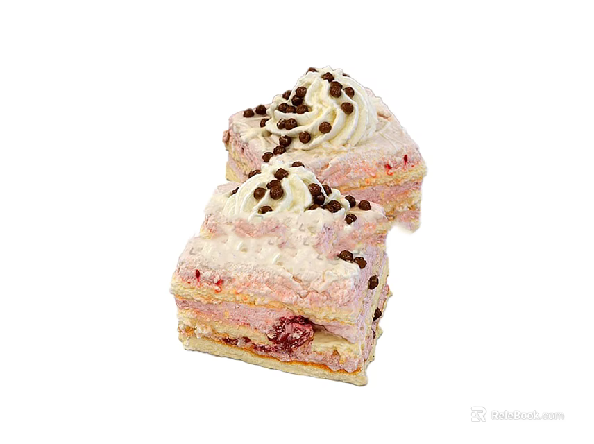 Freshly Baked Delicious Layered Cake With Cream Filling And Chocolate Chips Topping 3d model 