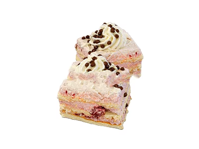 Freshly Baked Delicious Layered Cake With Cream Filling And Chocolate Chips Topping 3d model