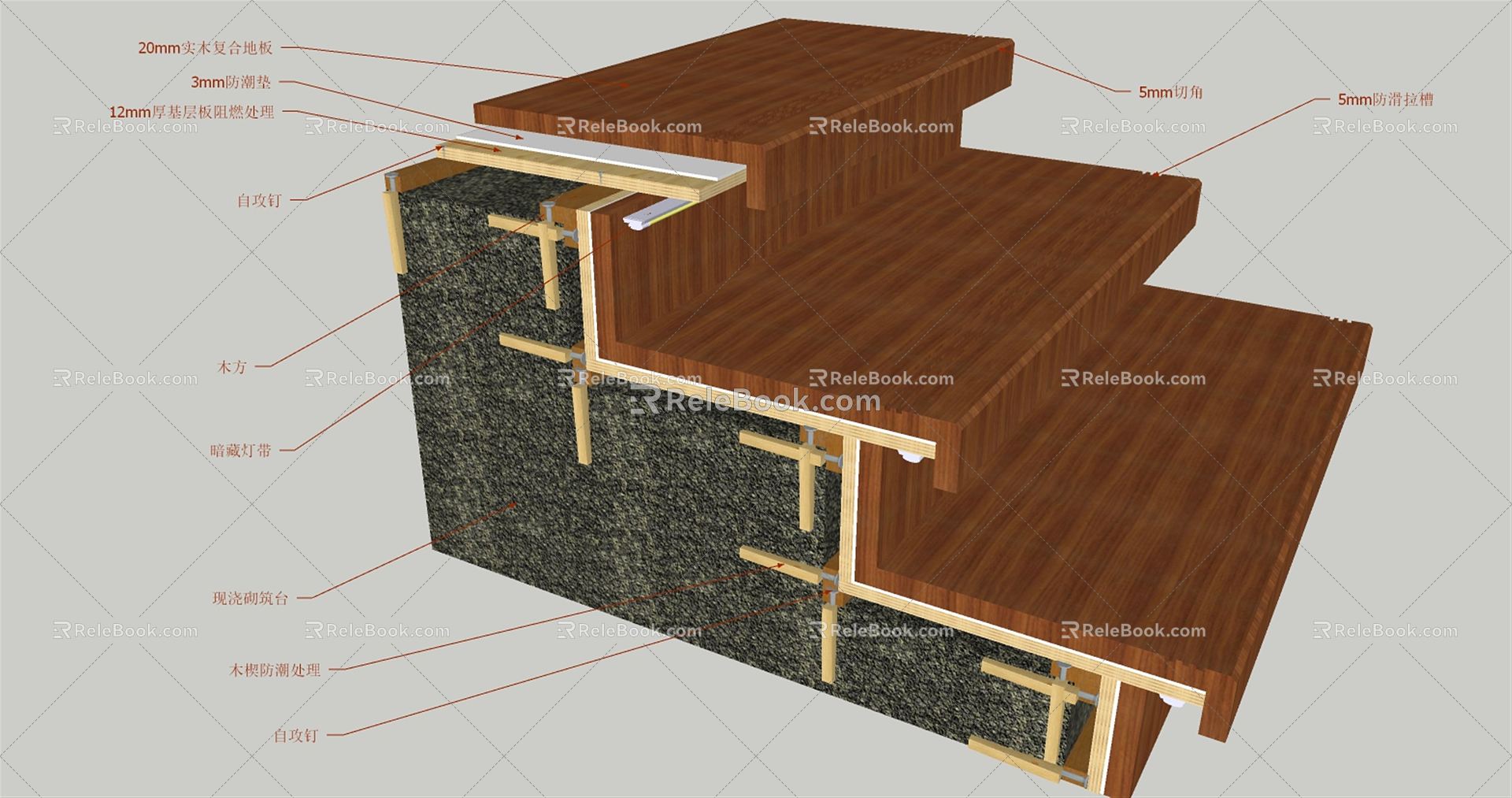 Modern node wood floor lamp with step decoration process node 3d model