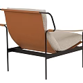 Modern Leisure Chair With Brown Backrest Light Gray Seat And Black Metal Frame