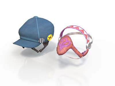 Stylish Blue Cap With Yellow Lightning Symbol And Pink Decorative Mask 3d model