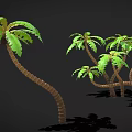 3D Model Palm Tree With Curved Knotted Trunks Green Leaves Torn Edges And Top Fruits