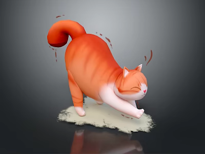 Chubby Orange Cat With Closed Eyes Curled Tail On White Cloud Base Dark Background 3d model