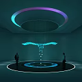 Modern Interior Space With Circular Light Ring Blue LED Installations And Water Pool 3d model