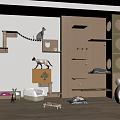 Wooden Cat Climbing Furniture Design With Wall Mounted Platforms Circular Holes And Cozy Cat Bed