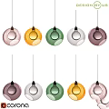 Set of Colorful Spherical Pendant Lights With Transparent Glass Shades in Green Pink Orange