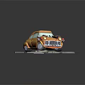 Cute Cartoon Style Yellow Car With Exposed Engine And Headlight Details On Display Platform