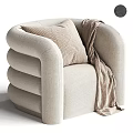 Beige Single Seater Sofa With Curved Layered Armrests Soft Pillow And Throw Blanket