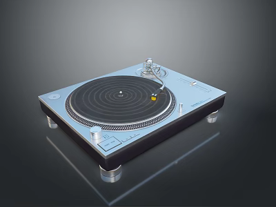 Light Blue Turntable Vinyl Record Player With Stylish Base And Rotating Platter 3d model