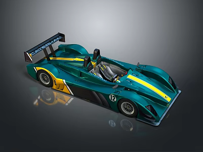 Green And Yellow Single Seat Racing Car With Streamlined Body And Rear Wing 3d model