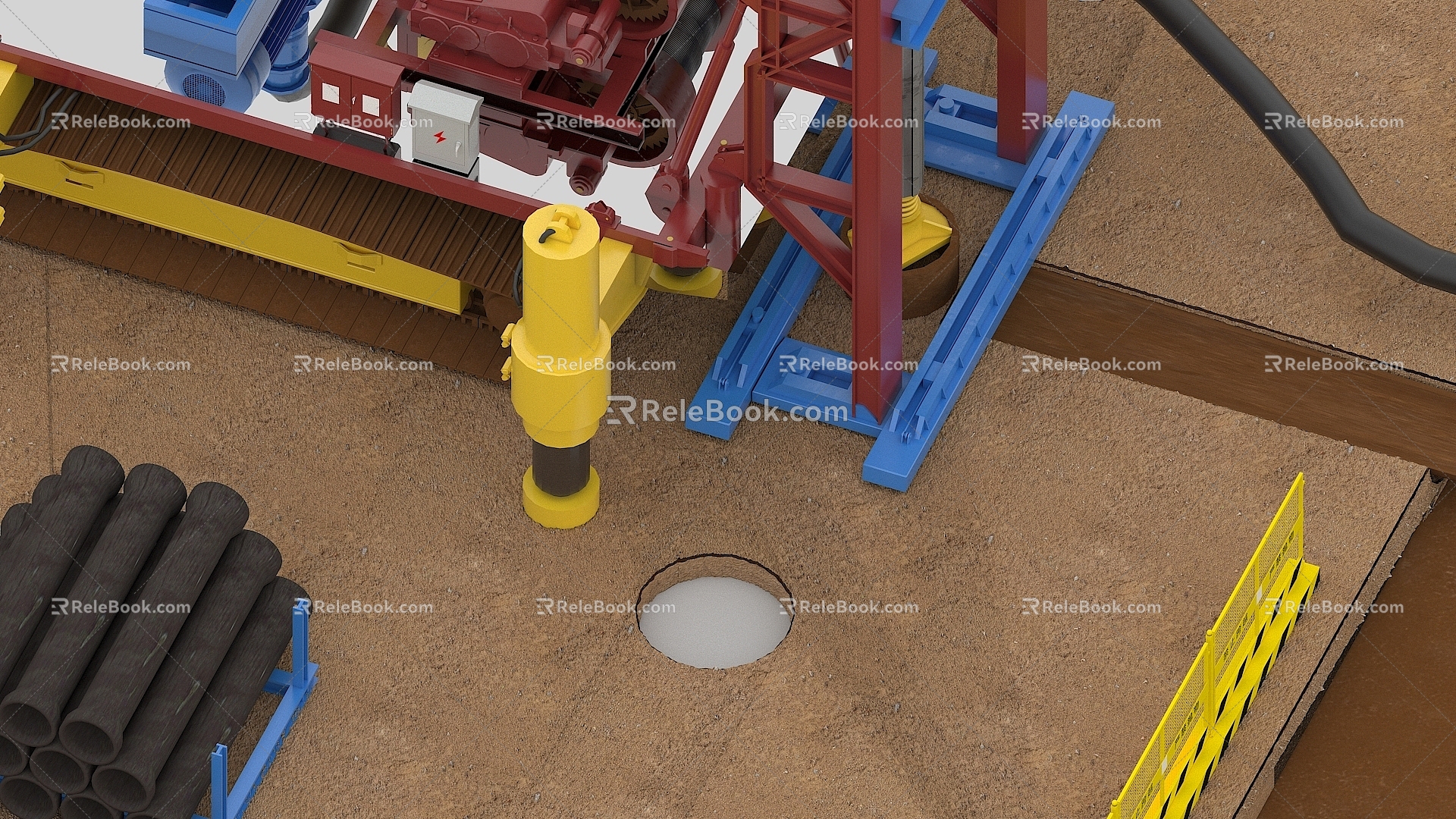 Bored pile pump suction reverse circulation drilling rig scene mud circulation pool three-stage electric box 3d model