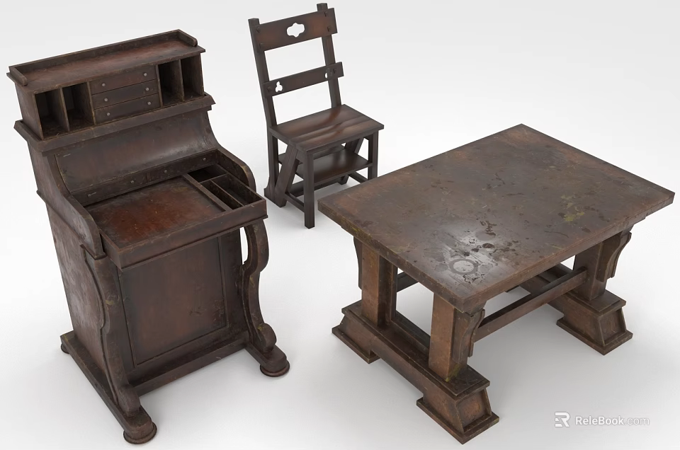 Vintage Wooden Table and Chair Set with Classic Design for Retro Home Decor 3d model 