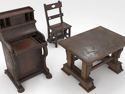 Vintage Wooden Table and Chair Set with Classic Design for Retro Home Decor 3d model