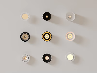Modern Recessed Spotlights and Downlights in Black White with Golden Rings for Home Ceiling Lighting 3d model