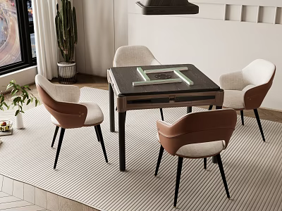 Modern Entertainment Table With Four Brown And White Chairs In Stylish Living Room Interior 3d model