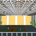 Indoor Sports Fitness Training Area With Green Mats Metal Ceiling And Glass Windows