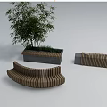 Curved Outdoor Chair With Wooden Slats And Concrete Base For Garden Patio