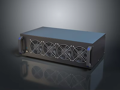 Black Rack Mountable Electronic Unit With Four Cooling Fans And Smooth Reflective Surface 3d model