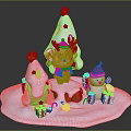 Festive Christmas Decorations with Small Trees Mouse Snowman and Gift Boxes on Snowy Base