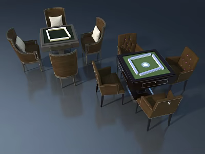 Stylish Swing Door Design With Mahjong Table And Comfortable Chairs In Room 3d model