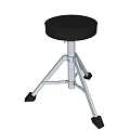 Black Cushioned Bar Stool With Metal Frame And Three Legged Design 3d model