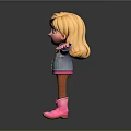 Cartoon Girl Character With Blonde Hair Blue Eyes Denim Jacket Pink Boots And Dark Background