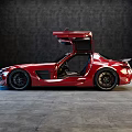 Red Mercedes Sports Car With Open Doors And Modern Dynamic Exterior Design