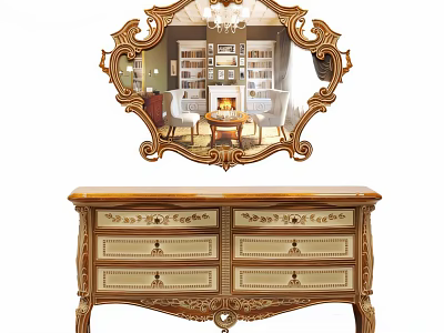 Ornate Wooden Console Table With Carved Details And Golden Accents For Entryway Decor 3d model