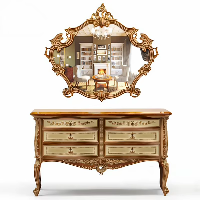 Ornate Wooden Console Table With Carved Details And Golden Accents For Entryway Decor 3d model