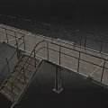 Industrial Staircase Design With Metal Railings Wooden Steps And Support Columns