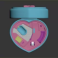 Open Blue Pink Shell Shaped Box With Miniature Furniture Interior Setup
